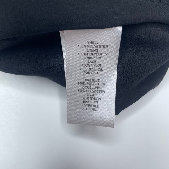 T Tahari Black Floral Lace Cap Sleeve Tie Neck Lightweight Blouse Medium Career - Picture 12 of 14